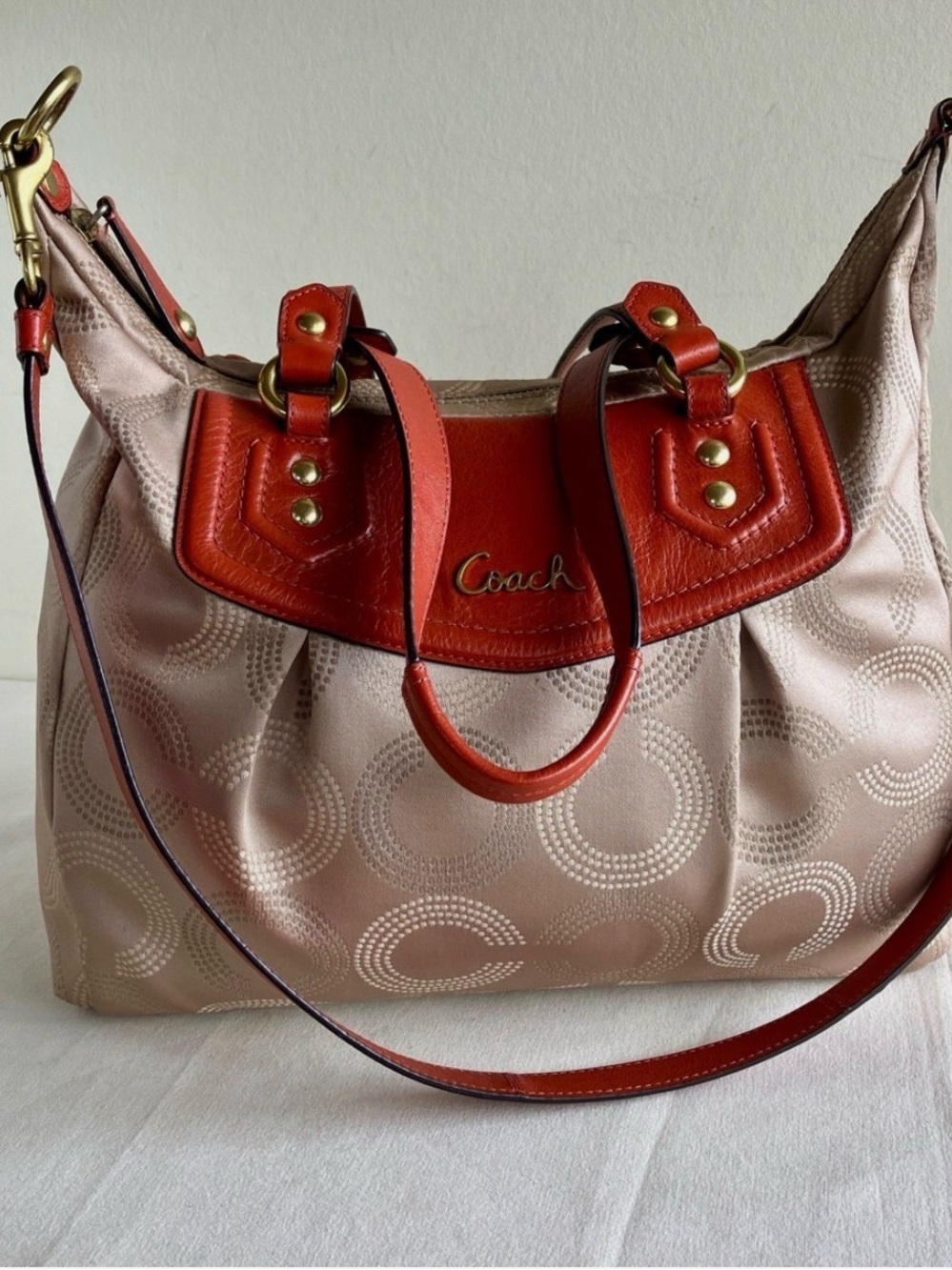 Coach Ashley orange F20068 sateen shoulder bag e/strap W/dust bag